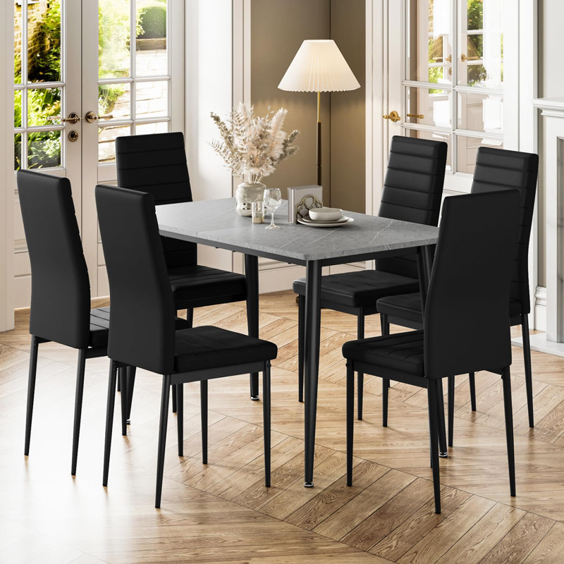6 - Person Dining Set, Grey, Black