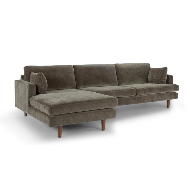 Canapé modulaire à méridienne rembourré Laguna, Orienté à gauche (vu de face), Chenille performance vert olive