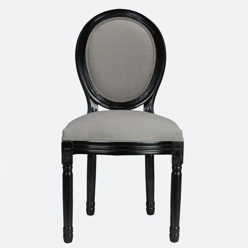Ensemble de 2 chaises de salle à manger French Country, dossier rond rembourré, gris clair, Gris clair, Noir