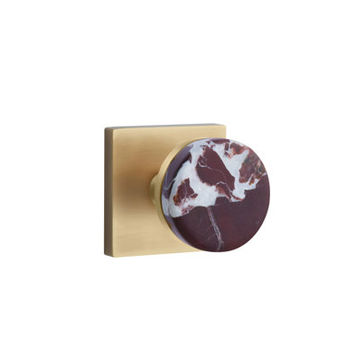 Ensemble de faux boutons Emtek Select avec rosette carrée et tige conique, bouton en marbre Rosso Levanto