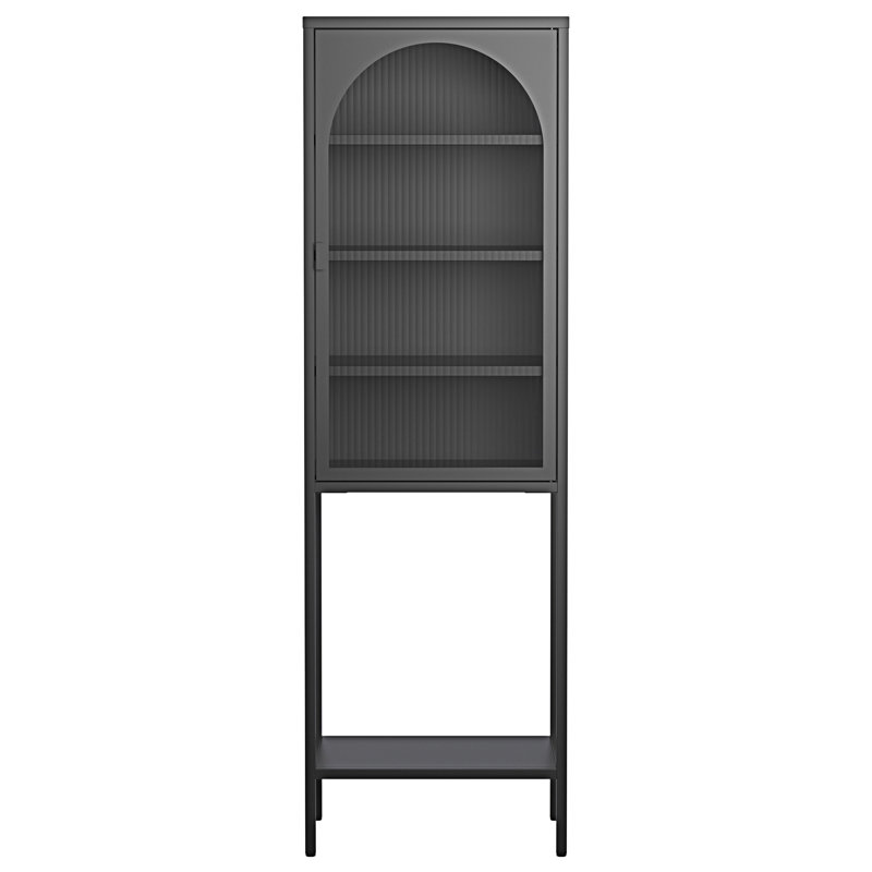 Black Metal and Glass 5-Tier Adjustable Bookshelf Cabinet