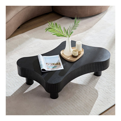 Table basse cylindrique moderne en bois de 42,52 pouces fabriquée à la main de forme irrégulière pour le salon, petite table basse avec piédestal robuste