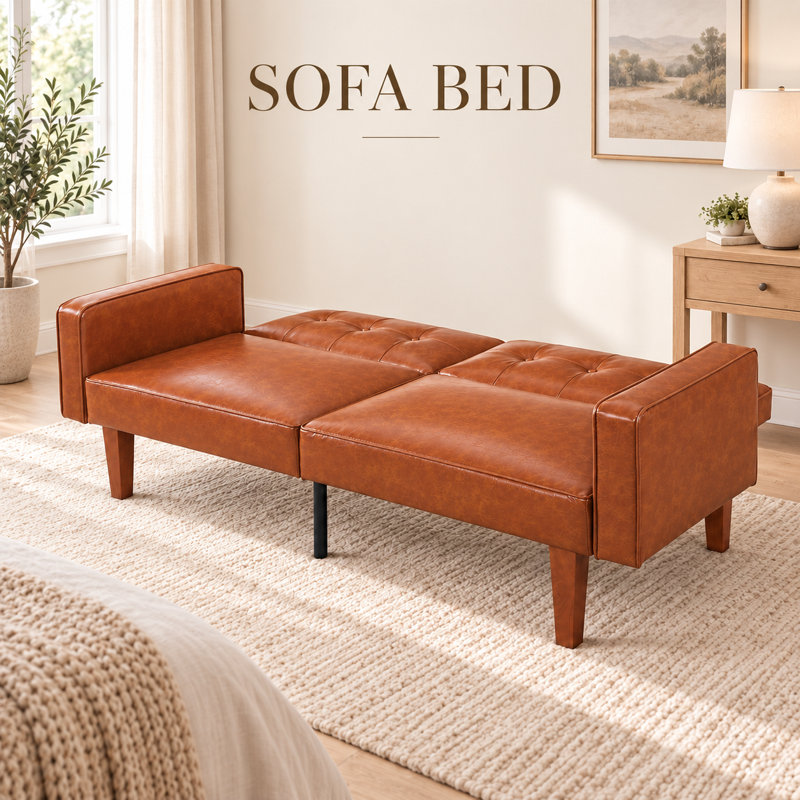 Canapé-lit futon convertible en similicuir de 173 cm (68,1 po) avec dossier inclinable en 3 positions, Brun