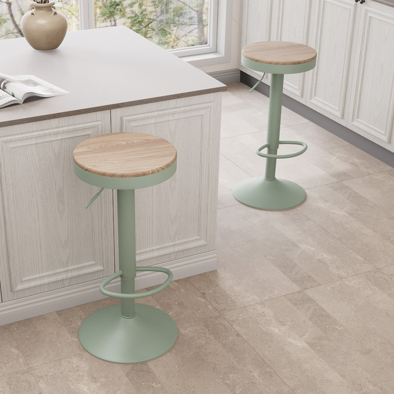 Swivel Solid Wood Bar Stools, Adjustable Height Backless Counter Stools for Kitchen Island, Industrial Rustic Stool Set with Footrest