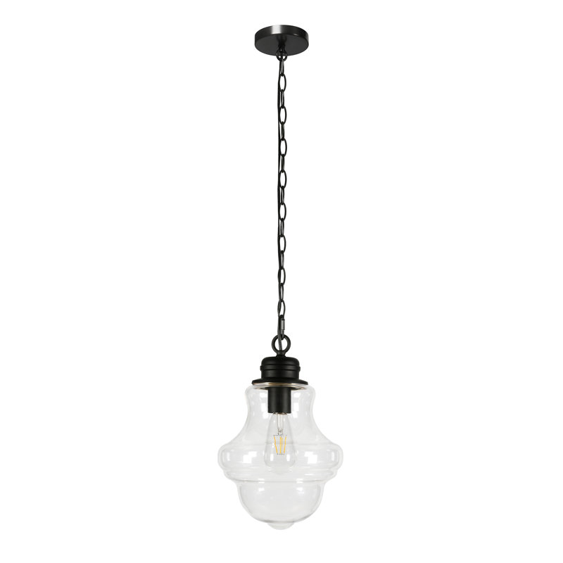 Luminaire suspendu simple à 1 lumière Annie, Noir, noir, noir, noir, Verre transparent