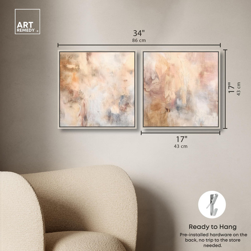 Smeared Codex Duet Canvas Print Neutral Wall Decor Set by Art Remedy, Black Frame, 12 x 12, H 17 po x l 17 po, Silver Frame