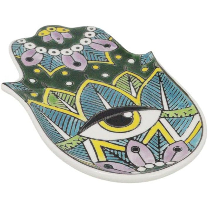 Porte-encens en laiton Green Chakra Hamsa Palm Mandala et Evil Eye