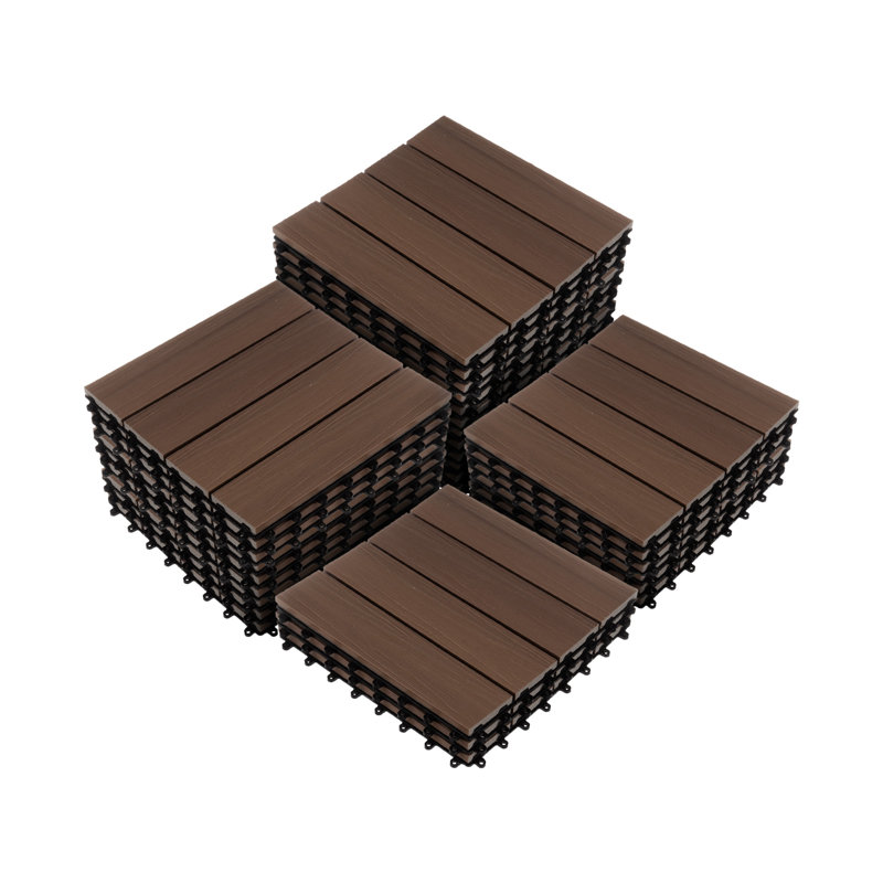 11.63" x 11.63" Interlocking Deck Tile Patio Tiles, Mocha