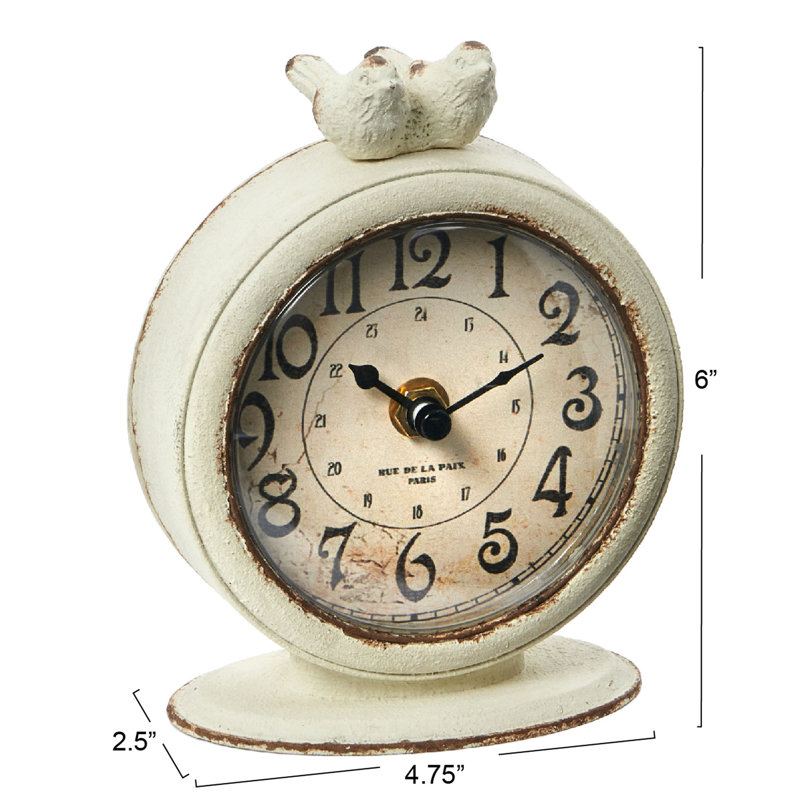 Balf Decorative Pewter Mantel Clock with Bird, Cream