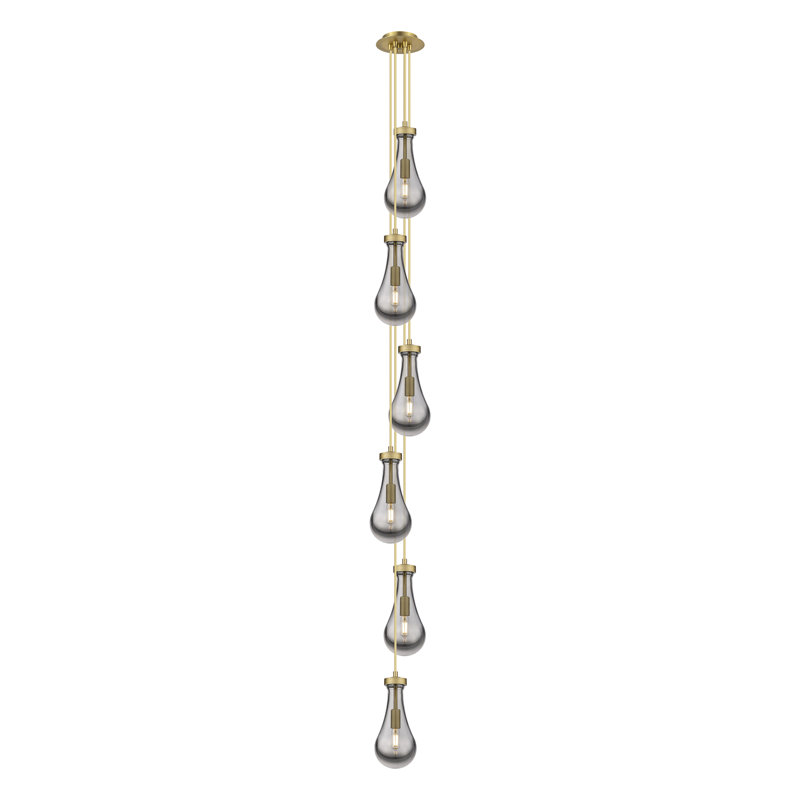 Pont 6 - Light Cluster Pendant, Brushed Brass, Light Smoke