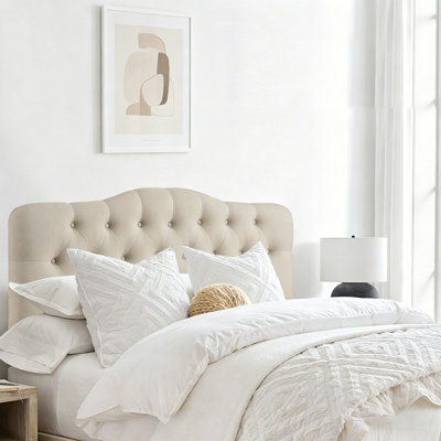 Adjustable Height Headboard with Linen Upholstery and Button Tufting for Bedroom