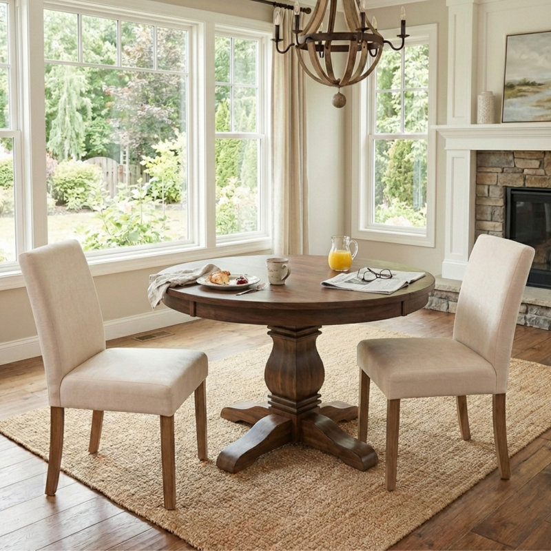 Fabric Upholstered Dining Chairs High Back Parsons Kitchen Chairs With Solid Wood Feet, Beige