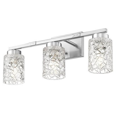 Dimmable Farmhouse Vanity Light, Geometric Ice Crackle Design Glass