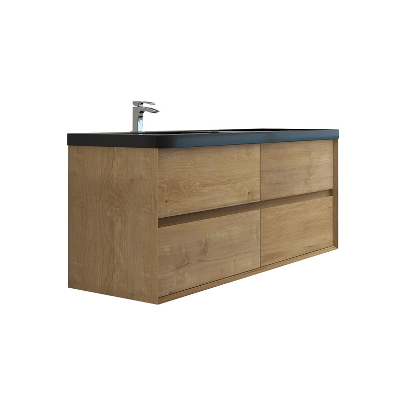 Ensemble de meuble-lavabo mural simple 60 po Gorden Kody, Chêne blanc