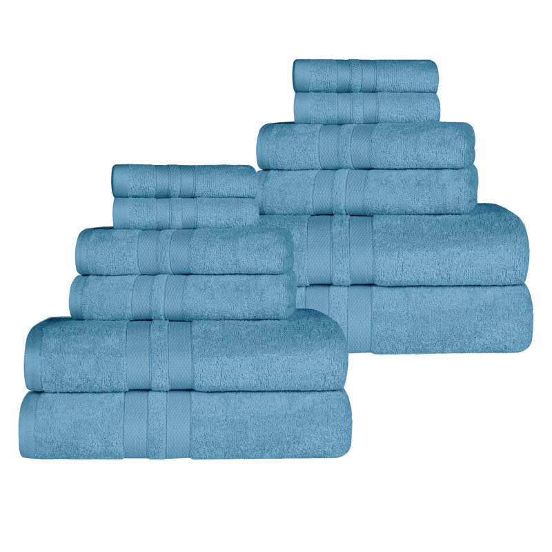 Ultra-Soft Cotton Solid Double Line Dobby Border Quick-Drying Assorted Towel, Denim Blue