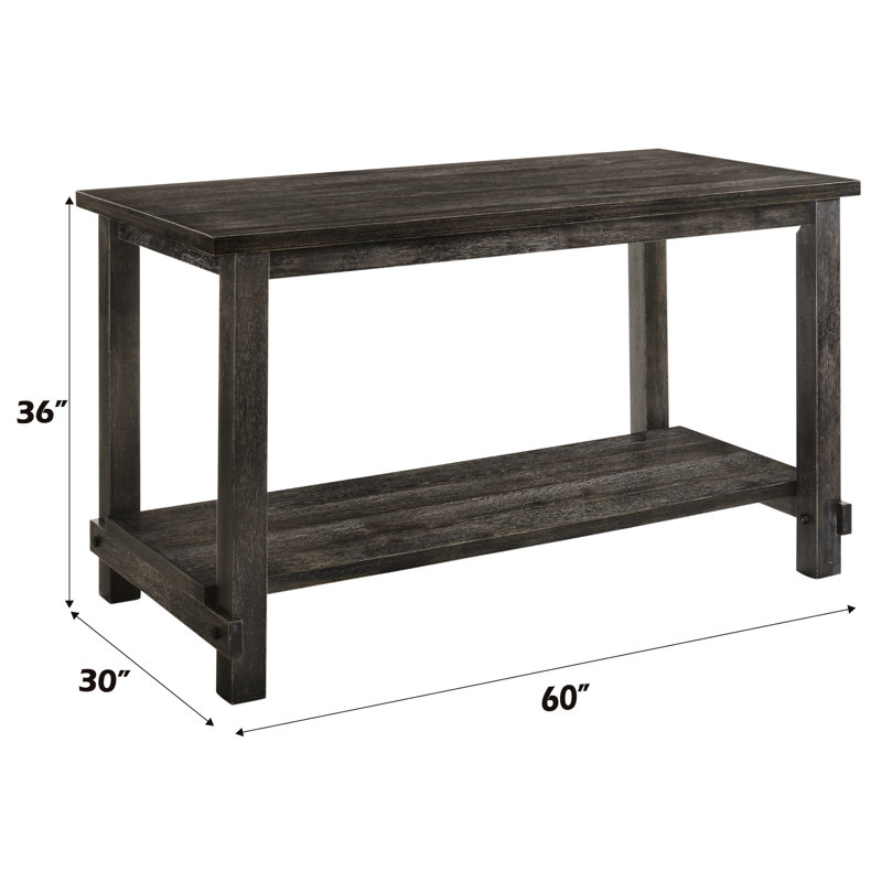Table en bois grise à hauteur de comptoir Ii - construction, tablette inférieure avec pieds carrés