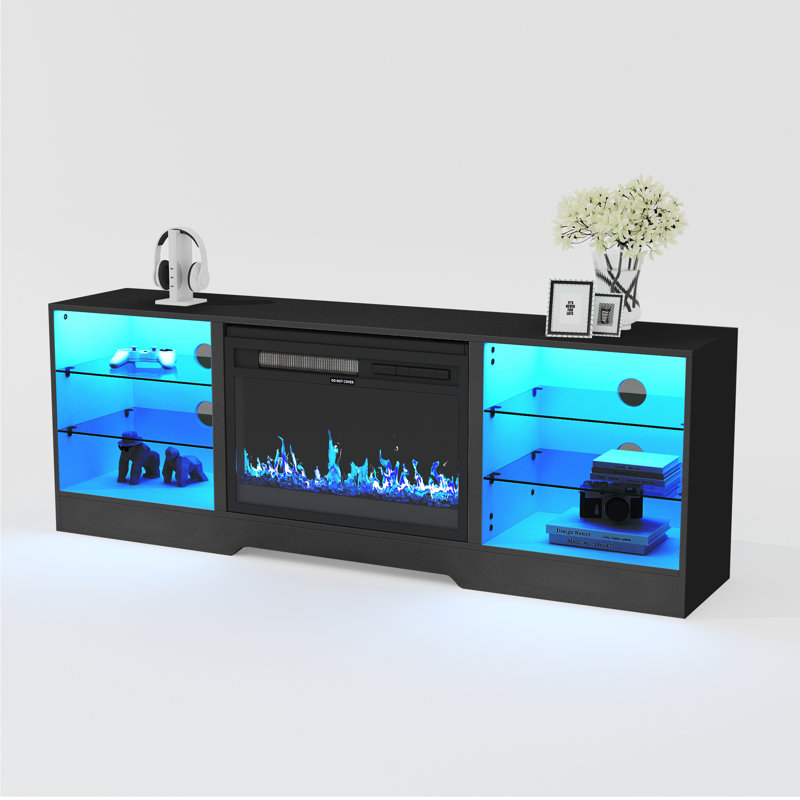 Ryter TV Stand for TVs up to 75" with Fireplace Included, Black