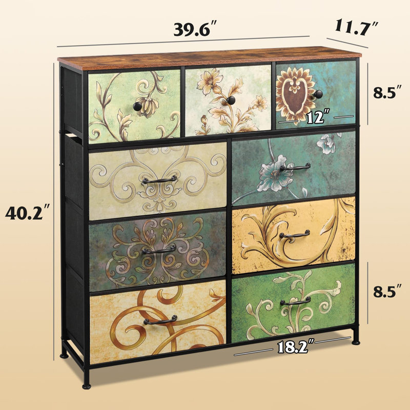 Commode 9 tiroirs pour chambre à coucher, Floral
