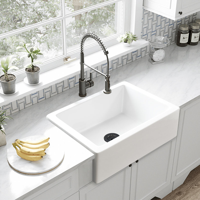 Farmhouse Single Basin Kitchen Sink, 8" H x 24" L x 19" W