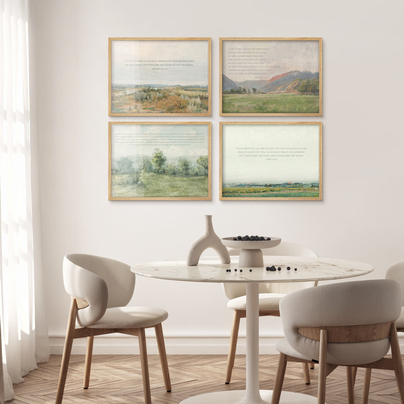 Ensemble de 4 pièces d'art mural encadré paysage biblique - Versets de la Bible avec impressions de paysages de campagne pour une décoration intérieure