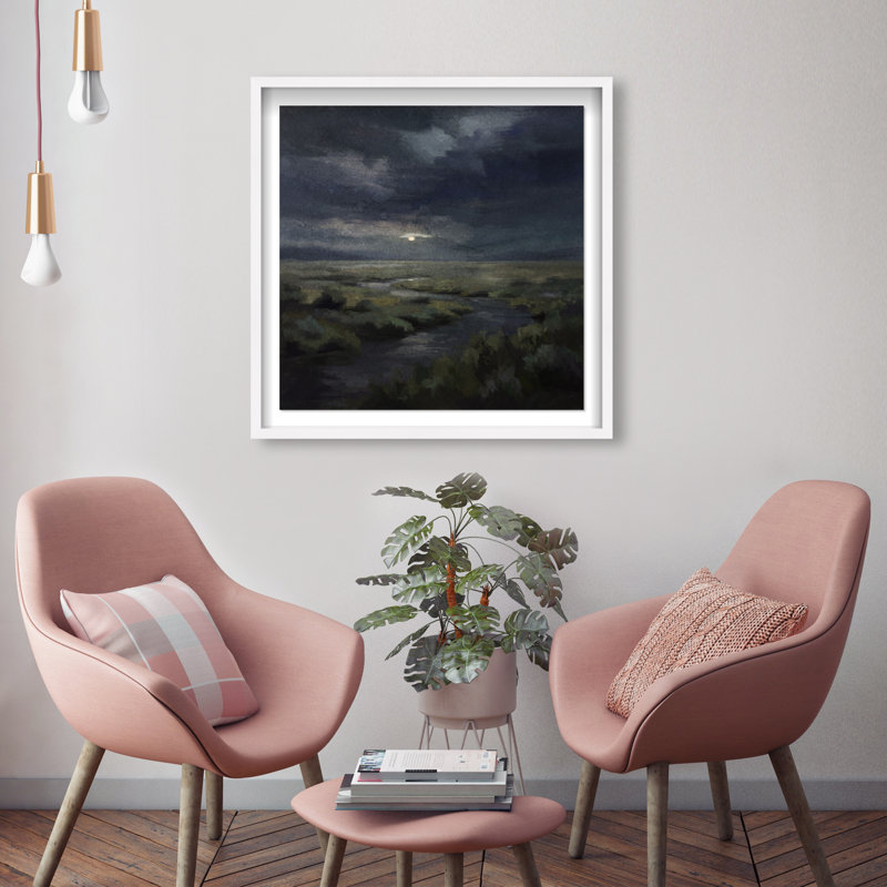 Hidden Moon II, impression de paysage et de nature encadrées par Oliver Gal, H 25,5 po x l 25,5 po, White Frame