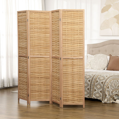 HOMCOM 4 Panel Room Divider, 5.5' Tall Bamboo Portable Folding Privacy Screens, Hand-Woven Double Side Partition Wall Dividers For Home Office, Natural