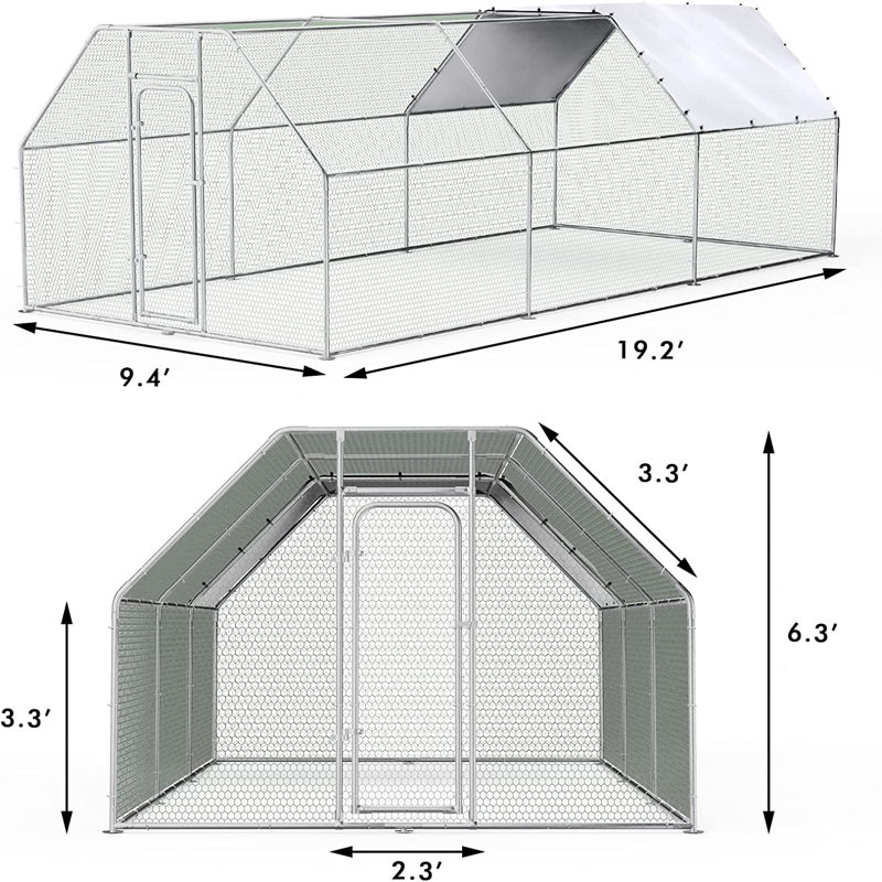 Poulailler avec grillage Brightling, H 75,6 po x l 112,8 po x P 230,4 po
