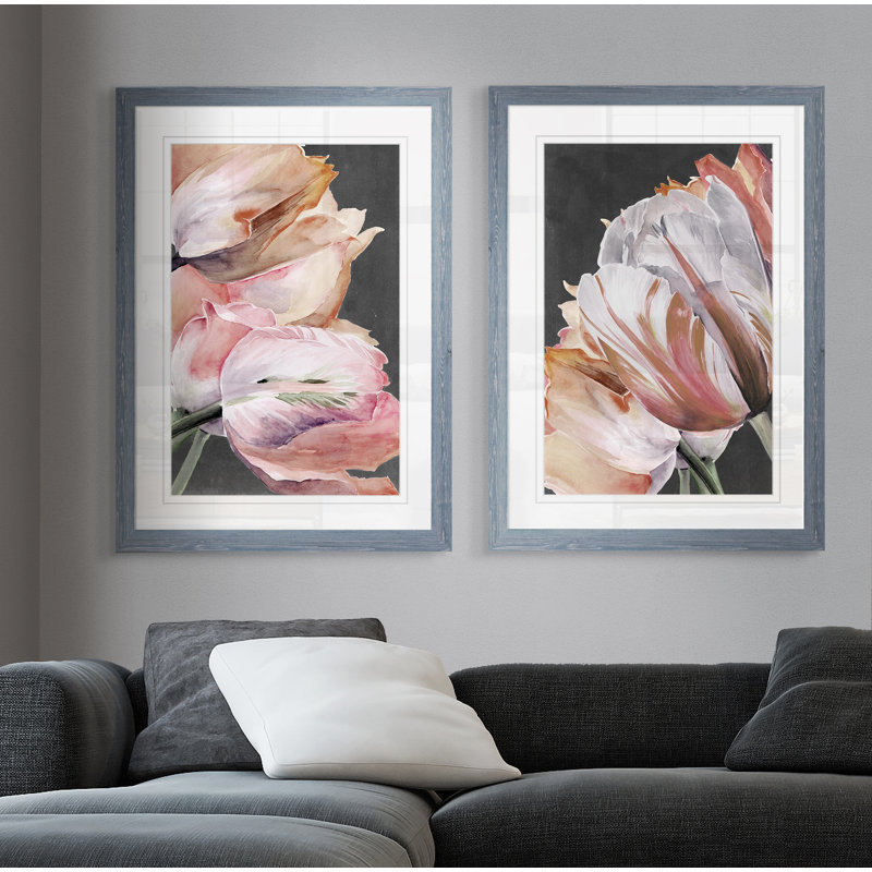 « pastel perroquet tulipes iii » par vincent van gogh, ensemble de 2 reproductions d’art sur cadre photo, Blanc