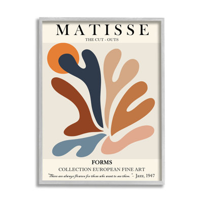 Matisse Abstract Cut Out Forms Traditional Painting Gray Farmhouse Rustic Framed Giclee Texturized Art by Ros Ruseva