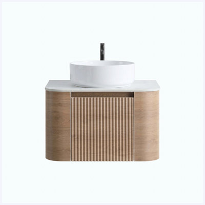 Meuble-lavabo mural 24 po en chêne miel avec lavabo, armoire murale avec porte-serviettes gratuit, lavabo en céramique blanc et meuble-lavabo pré-assemblé