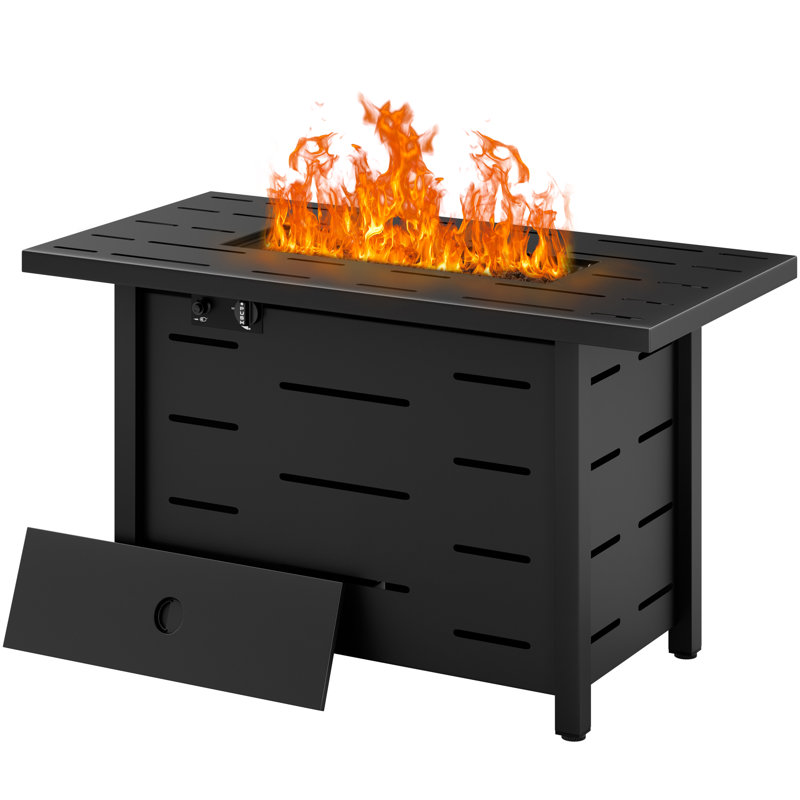 Deriso 24.4'' H x 42.9'' W Propane Outdoor Fire Pit Table with Lid