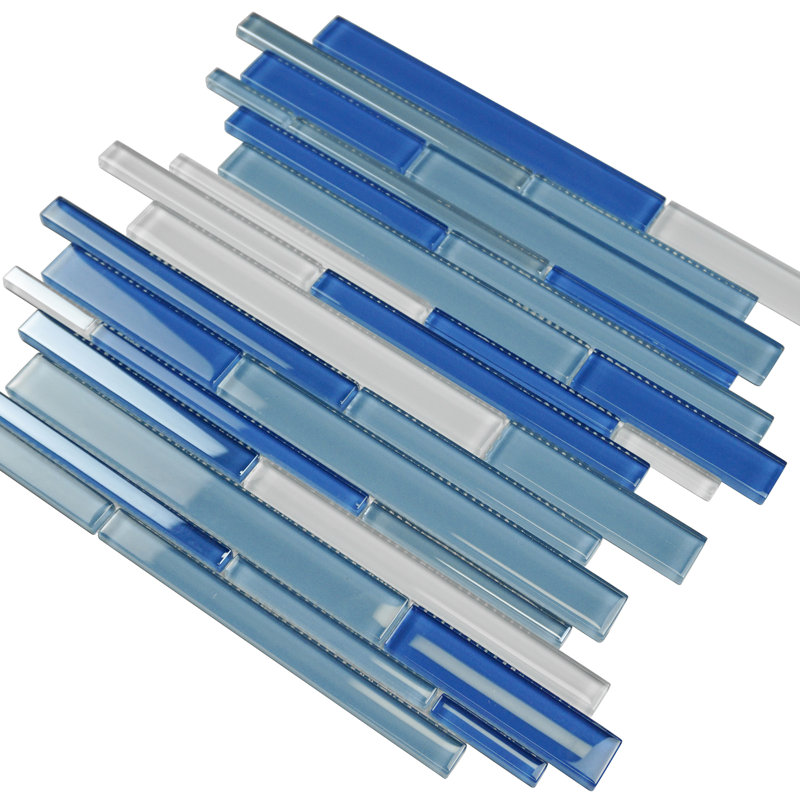 Lyda 12" x 12" Random Sized Glass Linear Mosaic Wall Tile, Blue