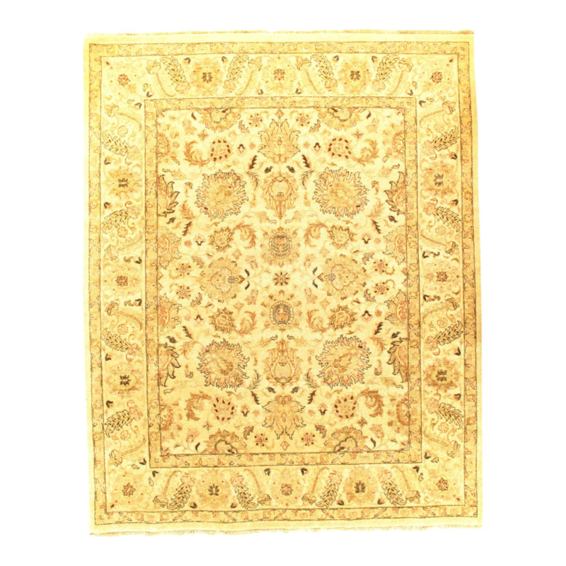 Tapis beige / brun en coton oriental noué à la main 7 pi 11 po x 9 pi 12 po Oriental