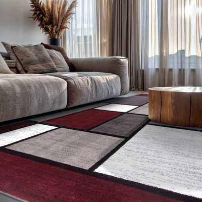 Tapis gris / bleu / noir / blanc à motif floral Carius Performance - motif floral moderne, salon, chambre à coucher, salle à manger, tapis durable et facile à nettoyer