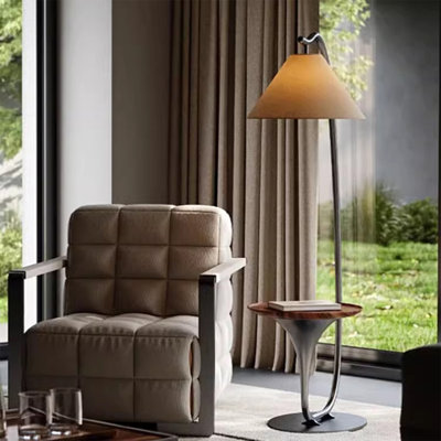 White + Nut-brown + Black Fabric + Solid Wood + Iron Free form Floor Lamps