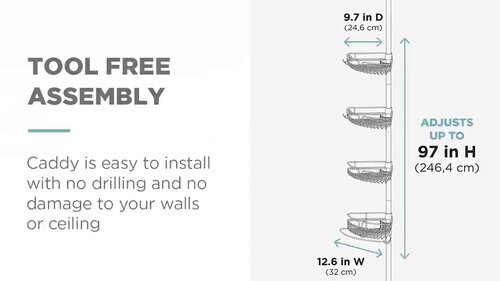 White Tension Pole Shower Caddy with 4 Shelves, 60 to 97, Mainstays 