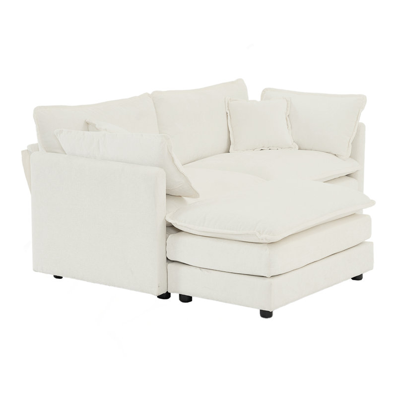 Chenille Two-Seater Sofa With 1 Footrest, 2 Seater L-Shaped Sectional With Ottoman,Loveseat With Ottoman For Small Living Space