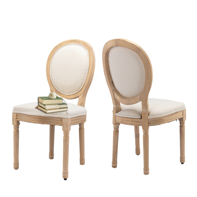 Chaise de salle à manger en tissu de style français à dossier solide (ensemble de 2), Beige