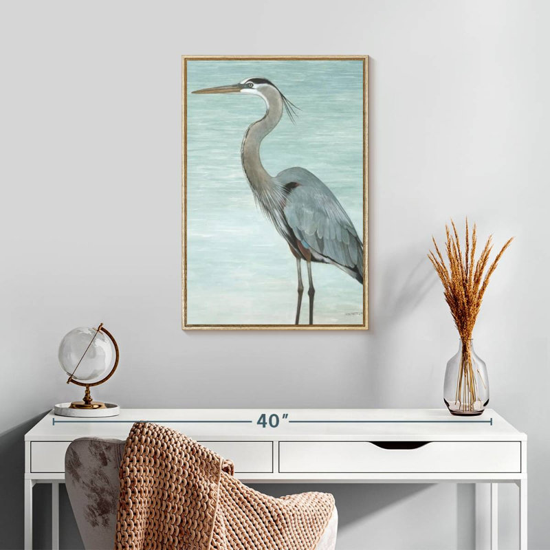 Grand héron, Floating Frame Natural Wood, 17" x 25"