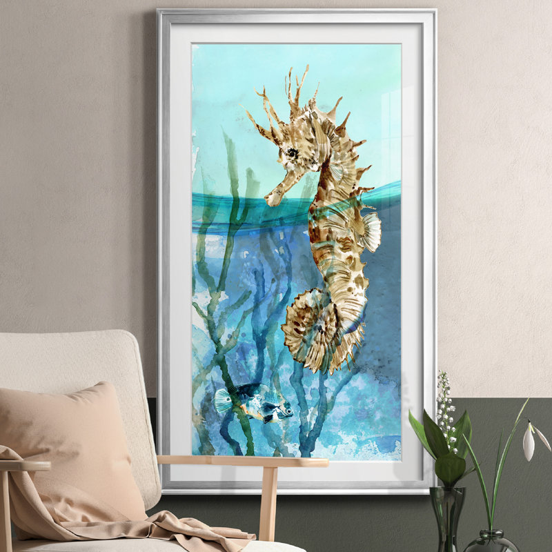 Delray Seahorse I - peinture encadrée, H 14,5 po x l 26,5 po x P 1,5 po, Argent