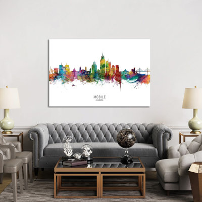 Mobile Alabama Skyline City Name by Michael Tompsett - 1 Piece Wrapped Canvas Wall Art