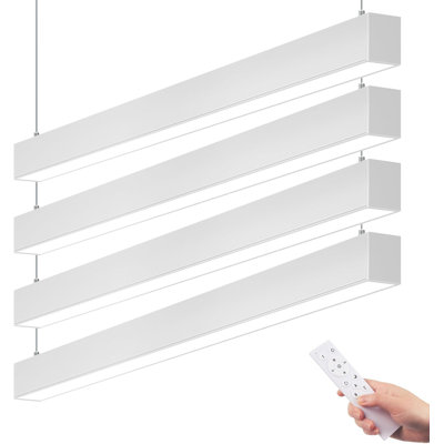 Barrina 5568 Remote Series 4ft Led Linear Light, 2nd-generation, 45w Seamless Connection, 3000k-6000k Color Changing, Dimmable Hanging Office Shop Light Fixture With Remote Control, White, 4 Packs