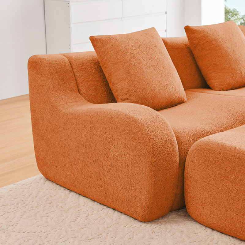 Teddy Fabric Modual Sofa,No Assembly, Orange, 3, 35.4" H x 115.3" W x 40.9" D