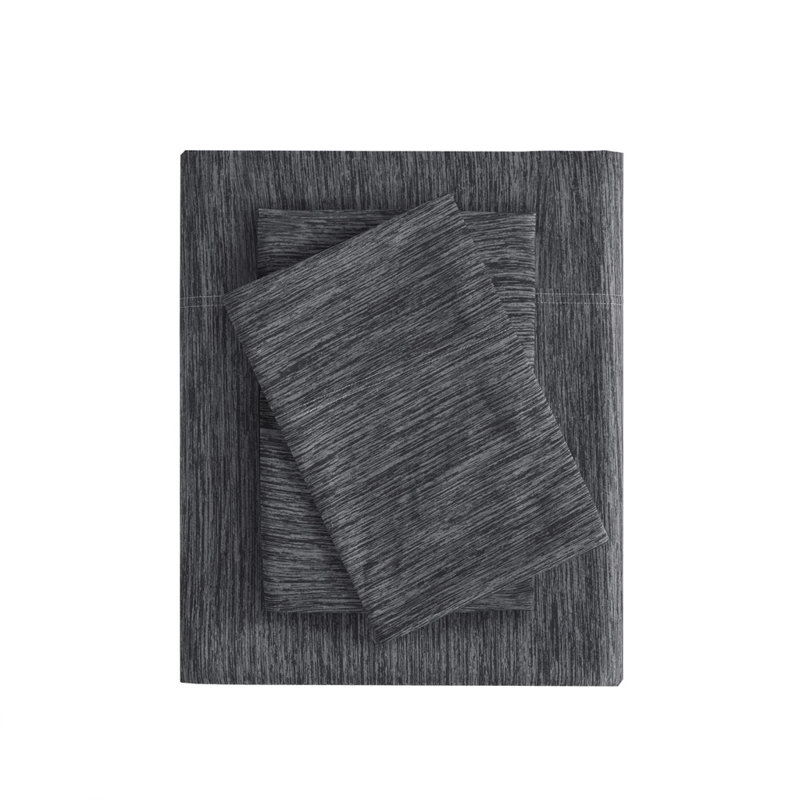 Ensemble de draps en jersey de nylon chiné Gracie Mills Azalea, Ensemble de draps pour lit simple avec un drap-hou, Noir