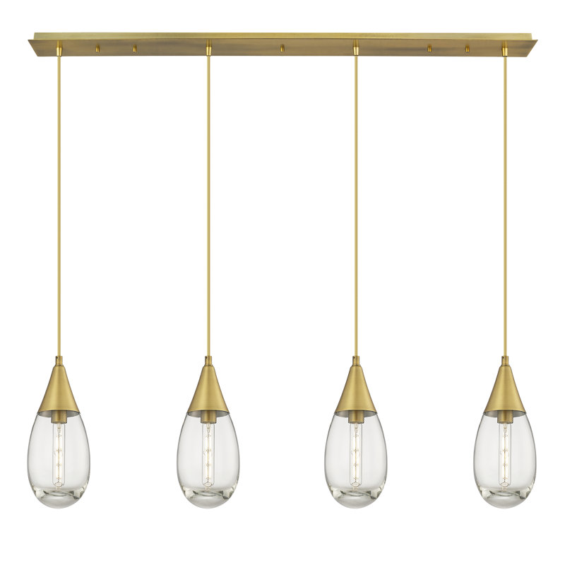 Luminaire suspendu grappe 4 lumières Rigdon, Laiton brossé, Transparent