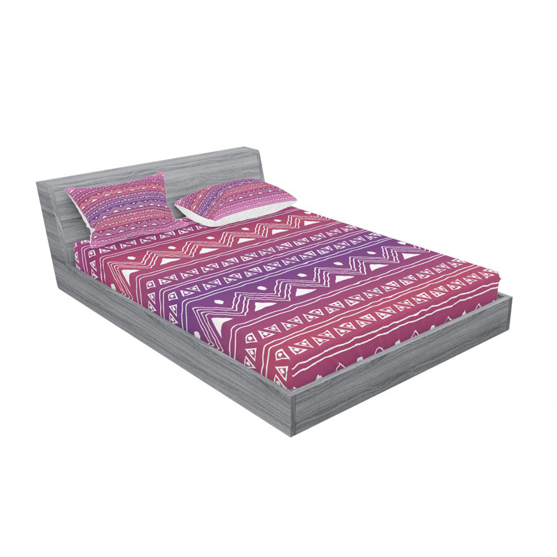 Microfiber Geometric Sheet Set, Queen Sheet Set with Fitted Sheet