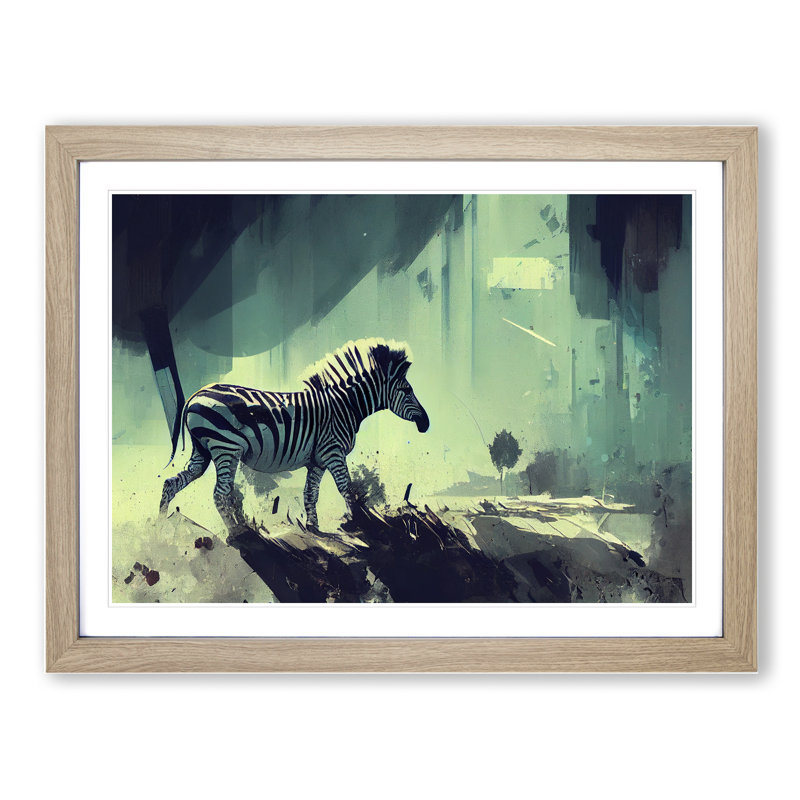 Zebra Vol.1 - Single Picture Frame Painting, 46cm H x 64cm W x 2cm D, Oak