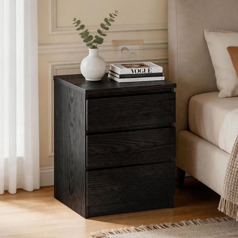Wooden Nightstand with 3 Drawers, Black, Individual