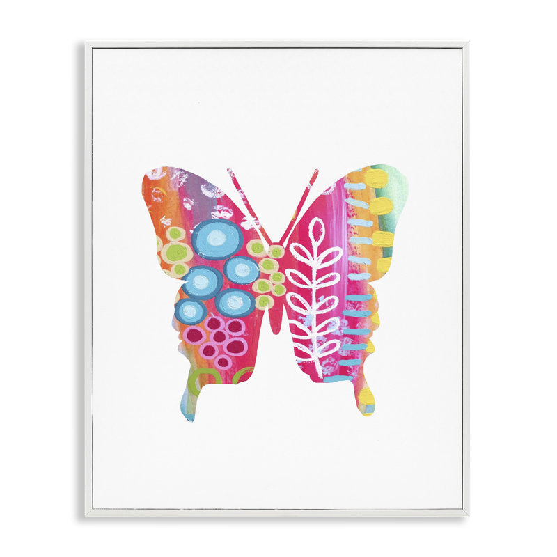 «Pink Florals Butterfly», art de la giclée encadrée par Lisa Nohren, Estampe numérique encadrée blanc bord de mer