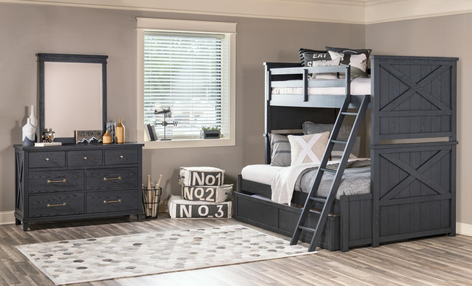 COMPLETE BUNK BED, Black, Twin Over Twin